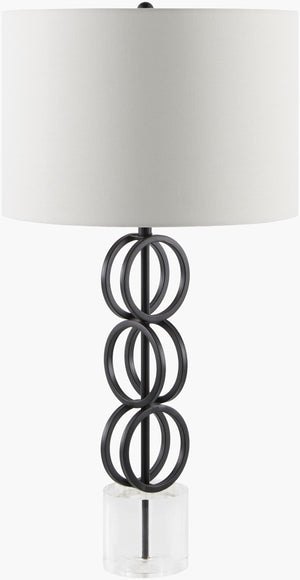Surya Evans Modern Minimalist 31" Accent Table Lamp With Crystal Base & Warm Linen Shade For Elegance Body, Black,Base, Clear,Shade, White,Finial, Black,Harp, Metallic ,Nickel,Cord, Translucent Iron,Crystal,Linen,Polyester,Iron Evn-102