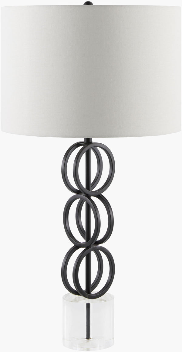 Surya Evans Modern Minimalist 31" Accent Table Lamp With Crystal Base & Warm Linen Shade For Elegance Body, Black,Base, Clear,Shade, White,Finial, Black,Harp, Metallic ,Nickel,Cord, Translucent Iron,Crystal,Linen,Polyester,Iron Evn-102