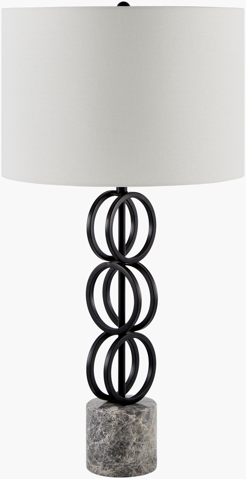 Surya Evans Modern Minimalist 31" Accent Table Lamp With Crystal Base & Warm Linen Shade For Elegance Body, Black,Base, Gray,Shade, White,Finial, Black,Harp, Metallic ,Nickel,Cord, Translucent Iron,Marble,Linen,Polyester,Iron Evn-103
