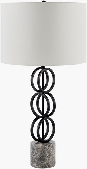 Surya Evans Modern Minimalist 31" Accent Table Lamp With Crystal Base & Warm Linen Shade For Elegance Body, Black,Base, Gray,Shade, White,Finial, Black,Harp, Metallic ,Nickel,Cord, Translucent Iron,Marble,Linen,Polyester,Iron Evn-103