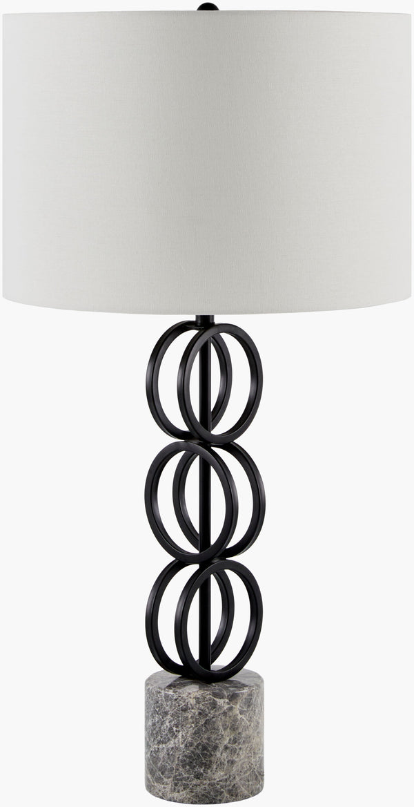 Surya Evans Modern Minimalist 31" Accent Table Lamp With Crystal Base & Warm Linen Shade For Elegance Body, Black,Base, Gray,Shade, White,Finial, Black,Harp, Metallic ,Nickel,Cord, Translucent Iron,Marble,Linen,Polyester,Iron Evn-103