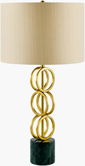 Surya Evans Modern Minimalist 31" Accent Table Lamp With Crystal Base & Warm Linen Shade For Elegance Body, Gold,Base, Green,Shade (Outside), Beige,Shade (Inside), White,Finial, Gold,Harp, Metallic ,Nickel,Cord, Translucent Iron,Marble,Linen,Polyester,Iron Evn-105
