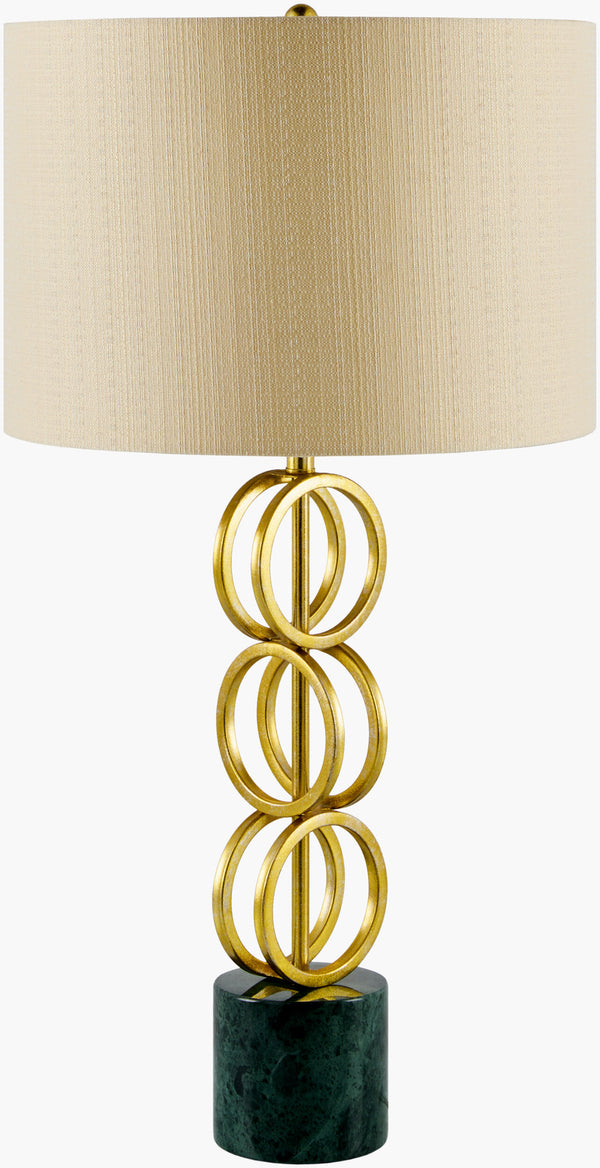 Surya Evans Modern Minimalist 31" Accent Table Lamp With Crystal Base & Warm Linen Shade For Elegance Body, Gold,Base, Green,Shade (Outside), Beige,Shade (Inside), White,Finial, Gold,Harp, Metallic ,Nickel,Cord, Translucent Iron,Marble,Linen,Polyester,Iron Evn-105