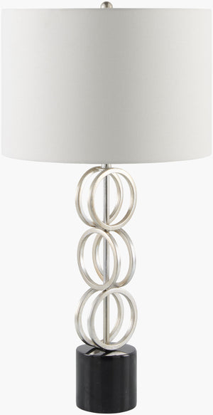 Surya Evans Modern Minimalist 31" Accent Table Lamp With Crystal Base & Warm Linen Shade For Elegance Body, Silver Gray,Base, Black,Shade, White,Finial, Silver Gray,Harp, Metallic ,Nickel,Cord, Translucent Iron,Marble,Linen,Polyester,Iron Evn-106