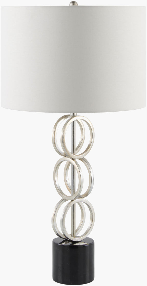 Surya Evans Modern Minimalist 31" Accent Table Lamp With Crystal Base & Warm Linen Shade For Elegance Body, Silver Gray,Base, Black,Shade, White,Finial, Silver Gray,Harp, Metallic ,Nickel,Cord, Translucent Iron,Marble,Linen,Polyester,Iron Evn-106
