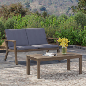 English Elm Christopher Knight Home® - Acacia Outdoor Loveseat and Coffee Table Set with Cushions, Mid-Century Acacia Wood Patio Seating DARK GREY 68024.00DGRY