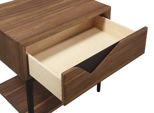 A.R.T. Furniture Bobby Berk Wenck Nightstand - Contemporary Walnut Finish With Unique V-cut Drawer & Open Shelf Design Brown, Black Material, Parawood Solids & Oak Veneer & Metal Plate 239143-1803
