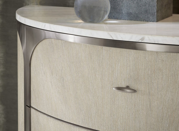 Hooker Furniture Modern Sculptural Two-Drawer Nightstand With Marble Top, Pewter Accents, Oak Veneer Texture And Soft-Close Drawers Light Brown 6850-90215-80