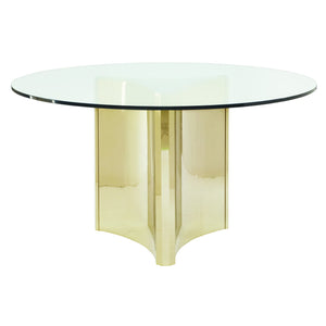Bernhardt Bernhardt Sculptural Round Dining Table 54" — Tempered Glass Top On Patinated Brass Steel Pedestal, Modern Elegance K1257
