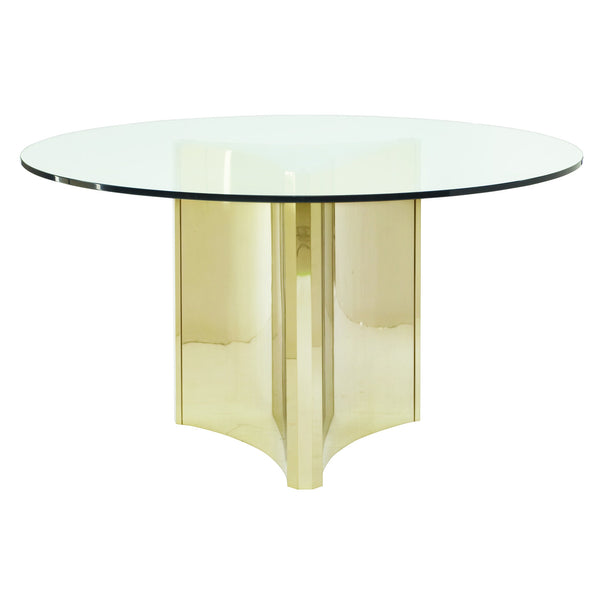 Bernhardt Bernhardt Sculptural Round Dining Table 54" — Tempered Glass Top On Patinated Brass Steel Pedestal, Modern Elegance K1257