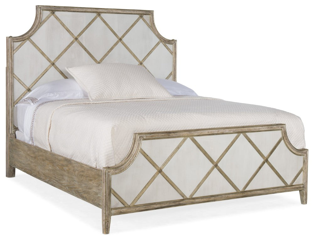 Hooker Furniture Sanctuary French Moderne King Panel Bed With Adjustable Headboard, Le Sable Finish & Diamond Fretwork 5875-90366-95