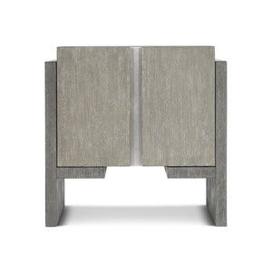 Bernhardt Bernhardt Cerused Acacia Side Table With Storage, Two-Tone Shale Finish, Soft-Close Doors & Steel Accent 306122
