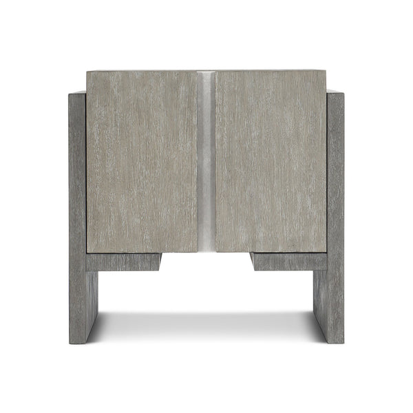 Bernhardt Bernhardt Cerused Acacia Side Table With Storage, Two-Tone Shale Finish, Soft-Close Doors & Steel Accent 306122