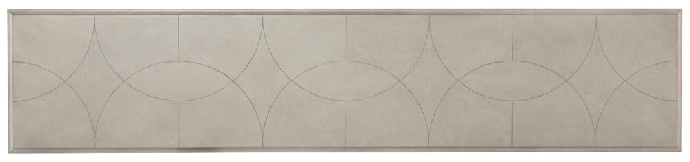 Hooker Furniture Elixir Serene Console Table With Champagne Silver X-Stretchers, Gray-Beige Walnut Veneer Top 5990-85001-LTWD