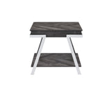 Steve Silver Roma Brown End Table - Chrome Legs, Silvershield Tops, Chevron Veneer - 23.50 x 26.00 x 23.00