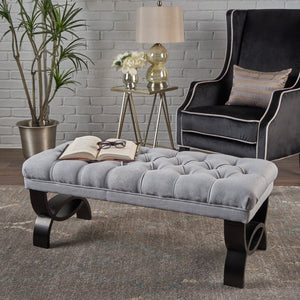 English Elm Hilton Tufted Upholstered Bench Ottoman with Diamond Stitching and Vintage Curved Legs 54743.00LGY