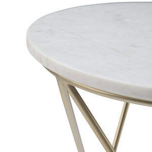 English Elm Gabon Marble Accent Table White Top with Gold Hairpin Legs — Modern End/Side Table, 18" H B136P159932