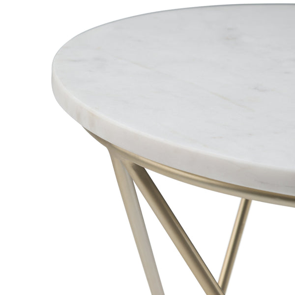 English Elm Gabon Marble Accent Table White Top with Gold Hairpin Legs — Modern End/Side Table, 18" H B136P159932