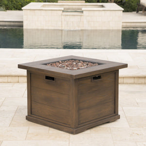English Elm Outdoor Square Gas Fire Pit 40000 Btu Mgo Wood Grain Finish Propane Tank Enclosed 61907.00-40K