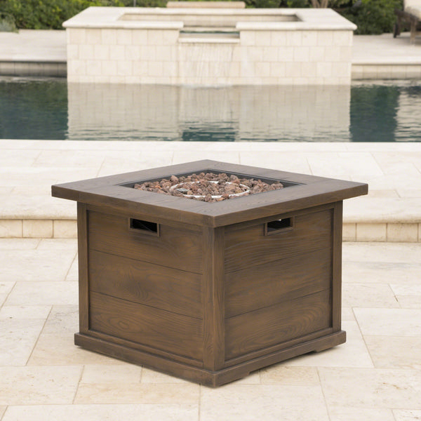 English Elm Outdoor Square Gas Fire Pit 40000 Btu Mgo Wood Grain Finish Propane Tank Enclosed 61907.00-40K