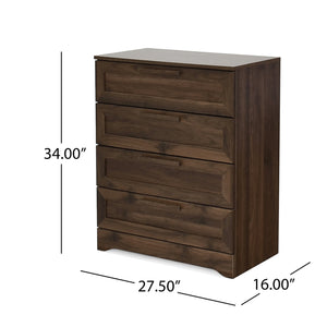 English Elm Christopher Knight Home® - DELANEY Walnut 4-Drawer Dresser with Faux Wood Finish, Compact Storage, Block Pulls, 27.5"W x 34"H 71141.00WALN