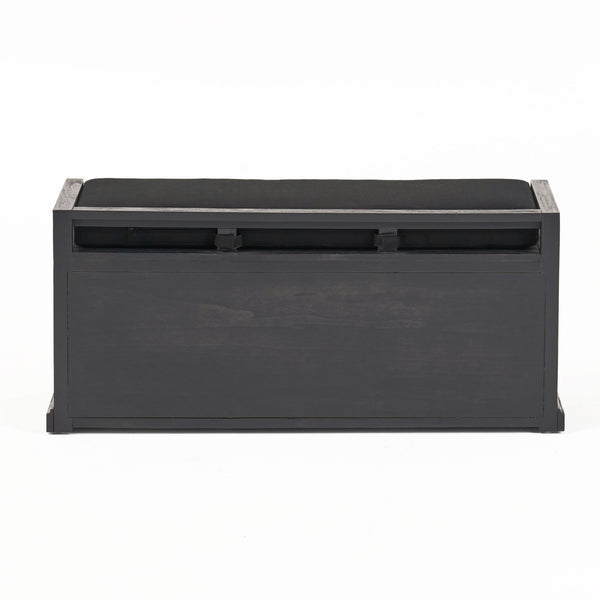English Elm Christopher Knight Home® - Storage Bench Acacia Wood with Water-Resistant Padded Seat, Rustic X-Frame Shoe Organizer with 2 Doors and Shelves 66470.00DGRYBLK