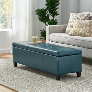 English Elm Glouster Bench Style Pu Leather Storage Ottoman with Soft Close Lid for Bedroom Teal 57742.00TEL