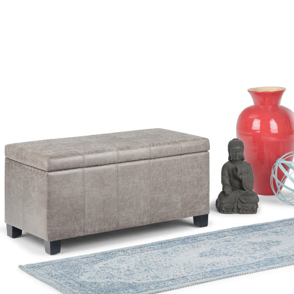 English Elm Dover Storage Ottoman Bench - Versatile Distressed Grey Taupe Faux Leather With Hidden Storage B136P159040