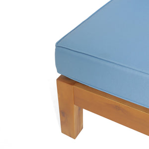English Elm Brava Outdoor Acacia Corner Bench Set with Coffee Table for Patio Entertaining Blue 57968.00BLU