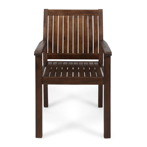 English Elm Wilson Solid Acacia Slatted Outdoor Dining Chairs Farmhouse Modern Patio Set of 2 61717.00DBRN