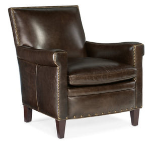 Hooker Furniture Jilian Club Chair With Caramel Aniline Top-Grain Leather, Bronze Nailhead Trim & Solid Wood Legs Dark Brown CC419-087