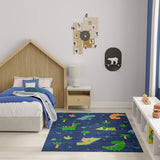 Nourison Imagination IMA16 Machine Made Machine Printed Narrow Border Indoor Only Kids  Rug Navy Multicolor, Navy Multicolor Pile, 100% Polyester 841491134559