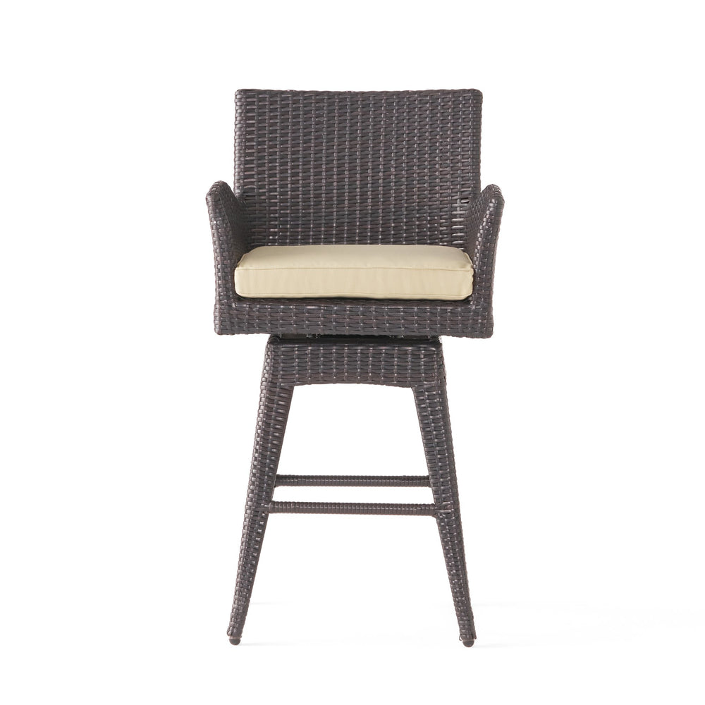 English Elm Modern Outdoor Pe Wicker Swivel Barstool with Cushioned Seat and Iron Frame 54128.00