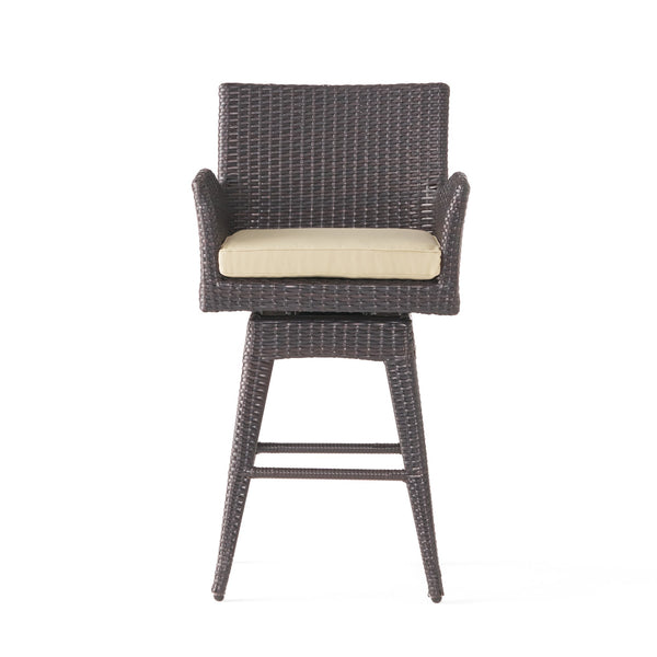 English Elm Modern Outdoor Pe Wicker Swivel Barstool with Cushioned Seat and Iron Frame 54128.00