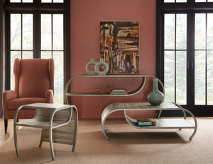 Hooker Furniture Commerce Rustic Open Ended End Table With Curved Silhouette, Pewter Frame, Distressed Planked Wood Shelf 7228-80206-85