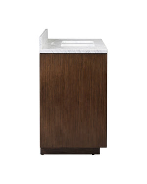 Currey & Company Morombe 36" Distressed Cocoa Marble Vanity With Rectangular Undermount Sink & Smart Storage Solutions Brown Oak Solids & Veneers ,Carrara Marble ,Vitreous China 3800-0012-currey-company