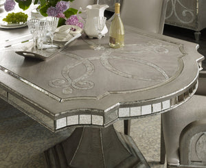 Hooker Furniture Sanctuary Rectangular Oak Dining Table With Mirrored Apron, Scrolled Inlays & 2X20" Leaves For 10 5603-75200-LTBR