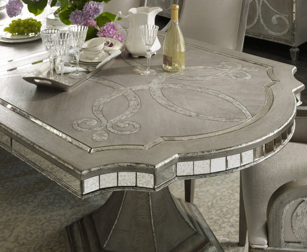 Hooker Furniture Sanctuary Rectangular Oak Dining Table With Mirrored Apron, Scrolled Inlays & 2X20" Leaves For 10 5603-75200-LTBR