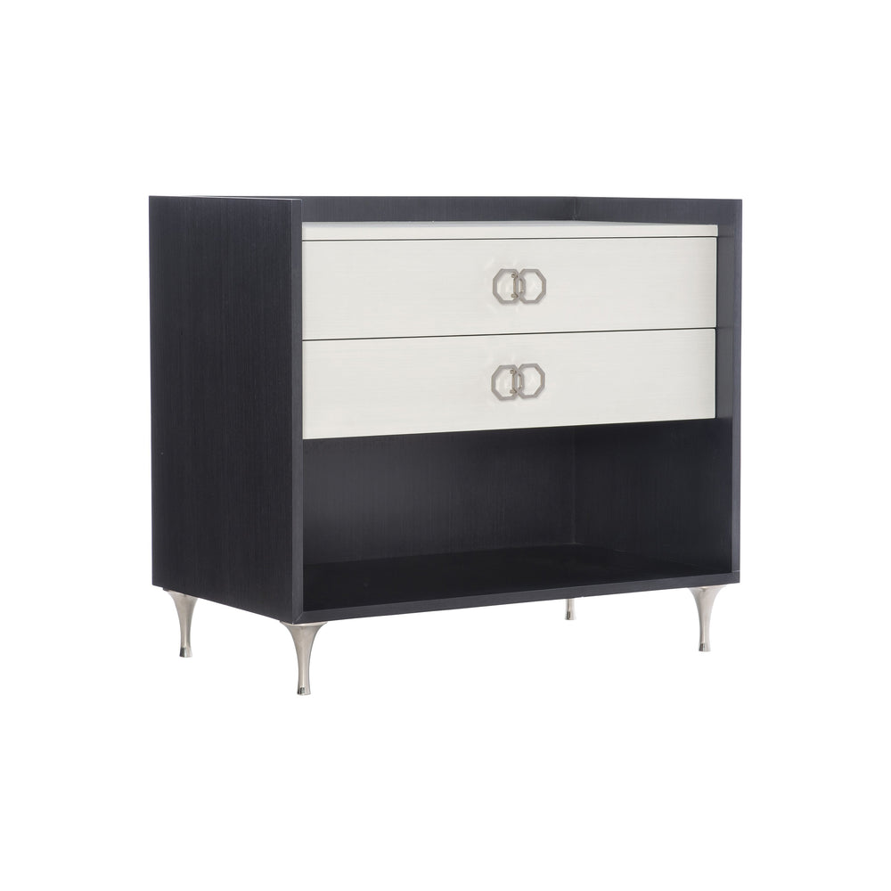 Bernhardt Bernhardt Glamorous Two-Tone Nightstand With Floating Soft-Close Drawers, Usb Charging Port Eggshell; Onyx 34" W x 19" D x 30.13" H 307229