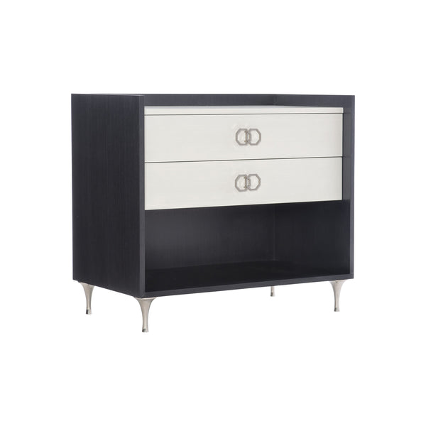 Bernhardt Bernhardt Glamorous Two-Tone Nightstand With Floating Soft-Close Drawers, Usb Charging Port Eggshell; Onyx 34" W x 19" D x 30.13" H 307229