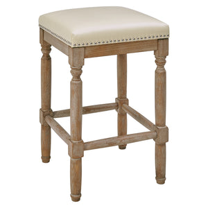 New Pacific Direct Ernie Bonded Leather Counter Stool Set Of 2 - Stylish Turquoise, Beige, Or Black With Nailhead Trim Beige Bonded Leather 3900057-2050-npd