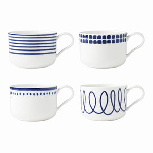 Lenox Kate Spade Charlotte Street 4-Piece Assorted Mugs Blue, WHITE PORCELAIN 893855