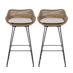 English Elm Pe Rattan Outdoor Bar Stools All Weather Woven Set with Cushioned Seats for Patio 71503.00LBRN-4