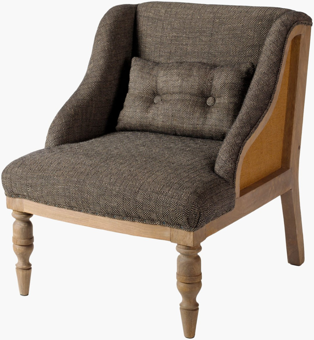 Surya Exeter 30"H Accent Chair - Durable Jacquard Design For Cottage-style Comfort & Charm In Your Home! Upholstery, Dark Brown Cotton,Jute,Mango Wood,Polyurethane Foam,Polyester,Polyfill Exe-001