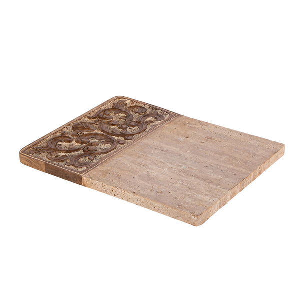 Acanthus Carved Wood and Marble Cutting Board, Natural, Large EAW40611 Park Hill