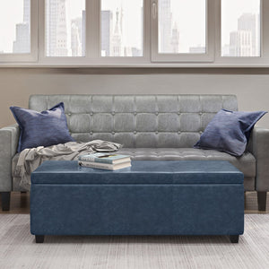 English Elm Avalon Storage Ottoman Bench In Denim Blue - Versatile Seating & Stylish Storage Solution For Any Room B136P158639
