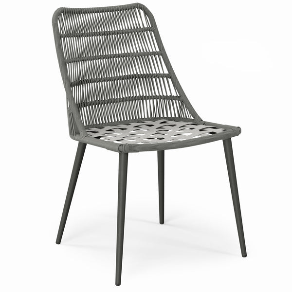 English Elm Beachside Powder-Coated Aluminum Outdoor Dining Chairs Set of 2 with Grey Removable Cushions, Rope Weave B136P159373