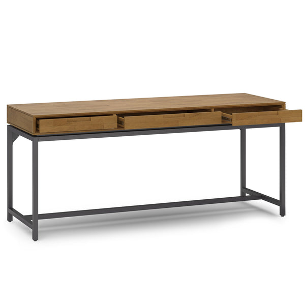 English Elm Banting Mid Century Wide Desk - Stylish Medium Saddle Brown With Versatile Storage & Metal Accents B136P158461