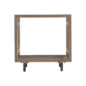 Bernhardt Bernhardt Brumley Side Table Cube Accent With Slatted Marcona Wood, Anthracite Metal Base, Versatile 473121