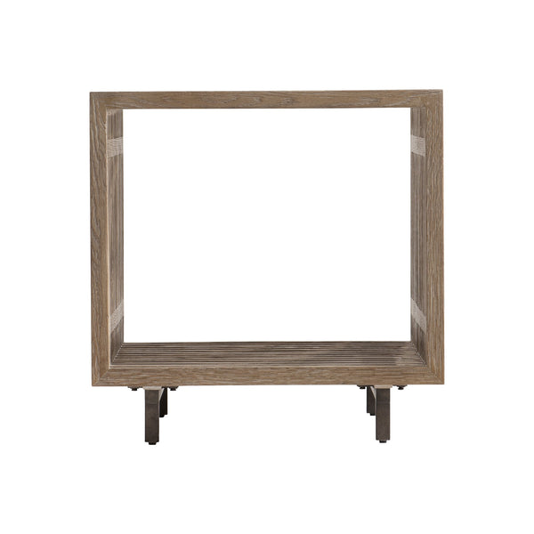 Bernhardt Bernhardt Brumley Side Table Cube Accent With Slatted Marcona Wood, Anthracite Metal Base, Versatile 473121